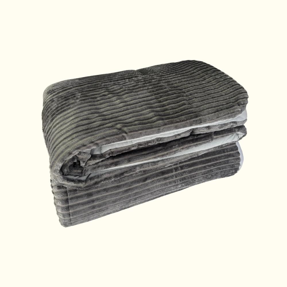 Coberdrom Casal Dupla Face Plush Canelado Cinza e Malha Cinza Arrumadinho Enxovais