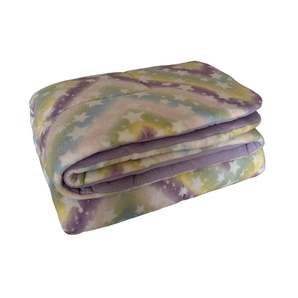 Coberdrom Júnior Mini Cama Dupla Face Plush Estrelas e Malha Lilás Arrumadinho Enxovais