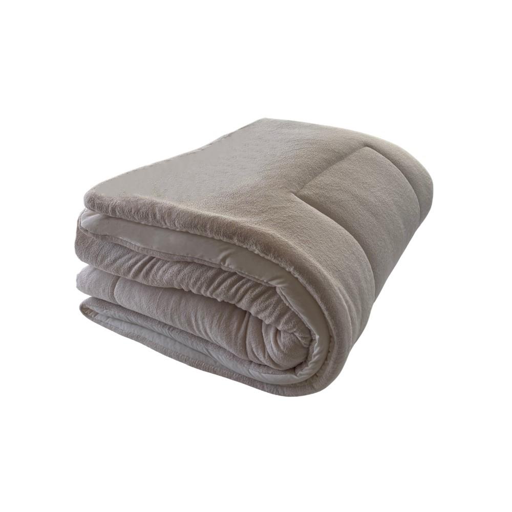 Coberdrom Casal Dupla Face Plush Off White e Malha Cru Arrumadinho Enxovais