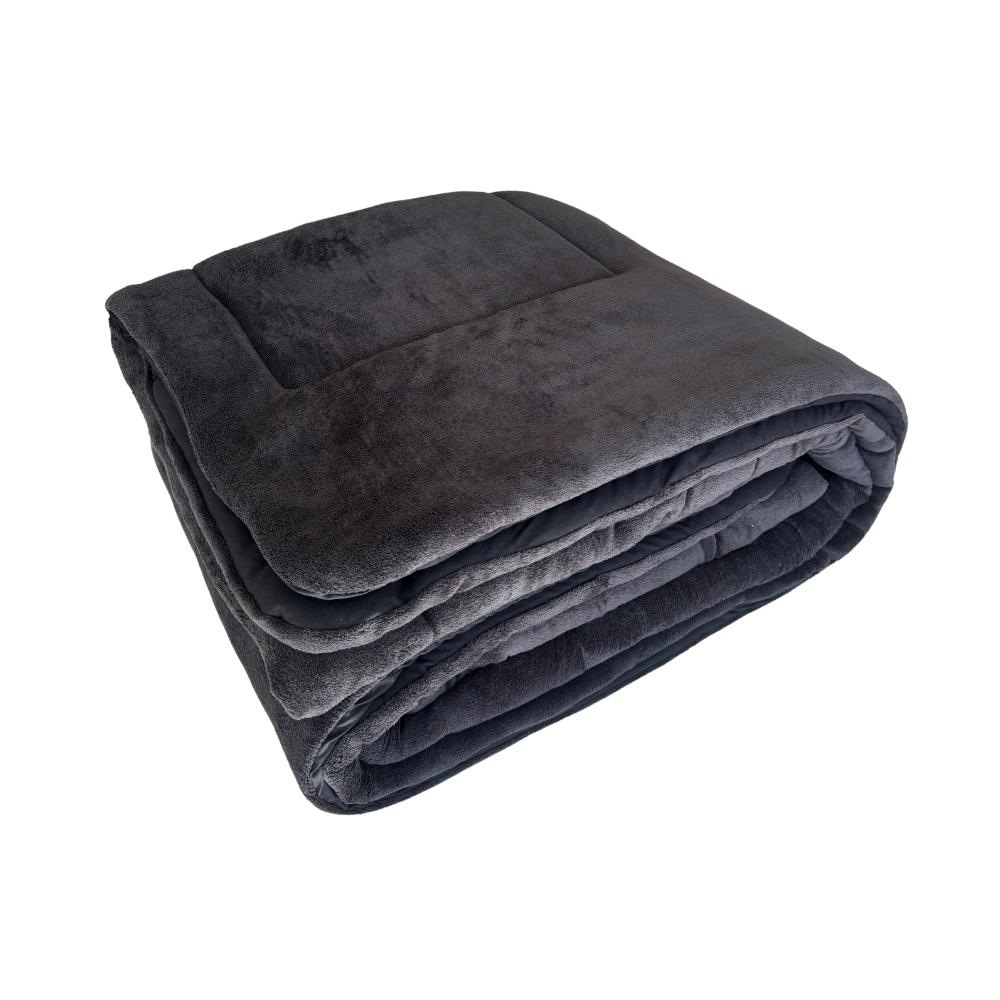 Coberdrom Casal Dupla Face Plush Preto e Malha Preta Arrumadinho Enxovais