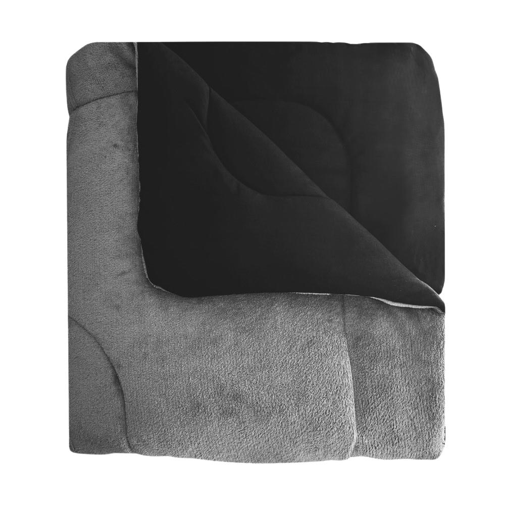 Coberdrom King Dupla Face Plush Cinza e Malha Preta Arrumadinho Enxovais