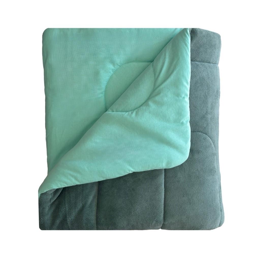 Coberdrom Casal Dupla Face Plush Verde e Malha Verde Arrumadinho Enxovais