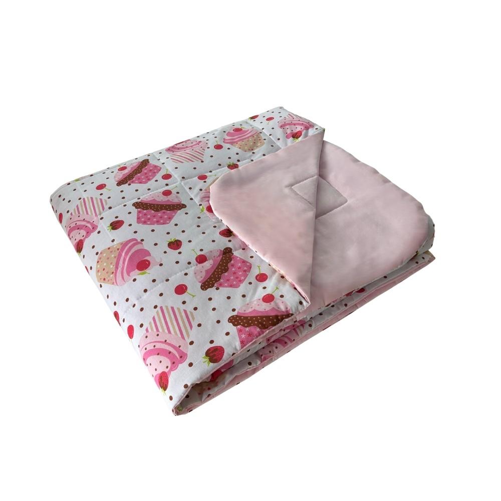 Colcha Cobreleito Infantil Estampada Cupcake Cama Júnior 160 Fios 100% Algodão Arrumadinho Enxovais
