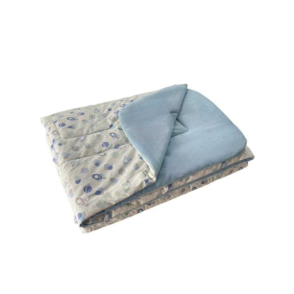 Colcha Cobreleito Infantil Estampada Cama Júnior 100% Algodão Foguete Azul Brilha Arrumadinho Enxovais