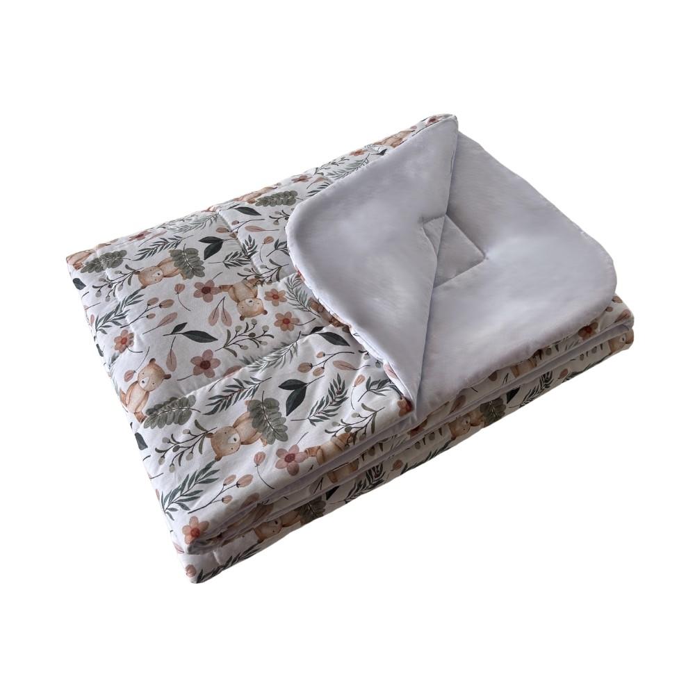 Colcha Cobreleito Infantil Estampada Mini Cama 100% Algodão Ursinho Branco Arrumadinho Enxovais