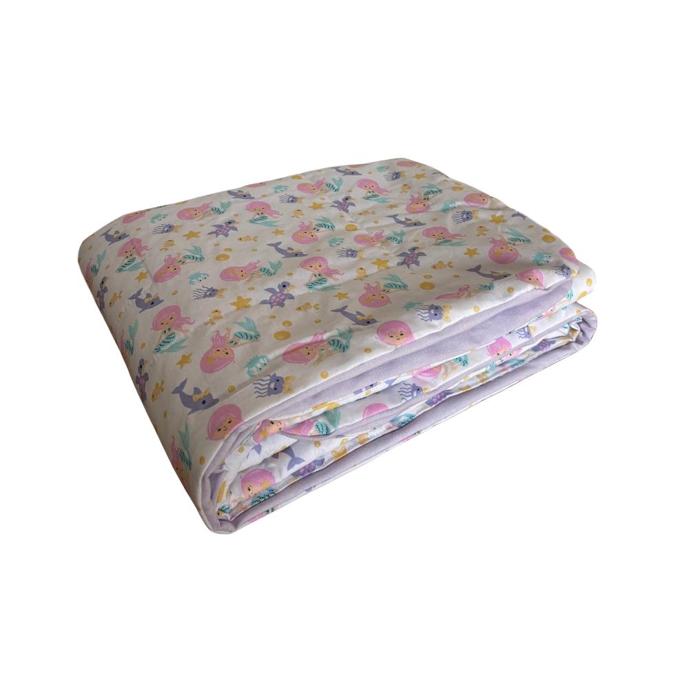 Colcha Cobreleito Infantil Estampada Cama Júnior 100% Algodão Sereia Lilás Arrumadinho Enxovais