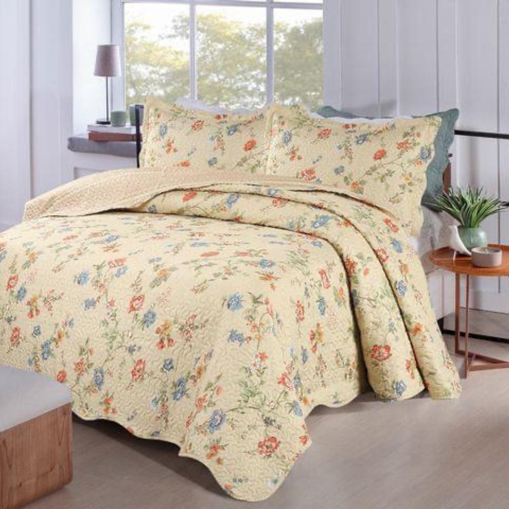 Kit Colcha Ultrasonic Dyuri Casal 2,20x2,40m Estampada Botany Figueira Jolitex