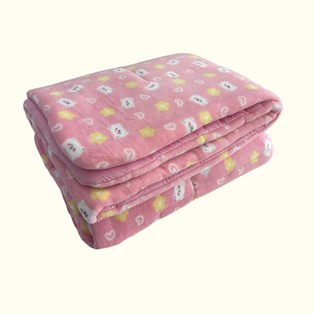 Coberdrom Para Berço Dupla Face Plush Gatinha e Malha Rosa Arrumadinho Enxovais