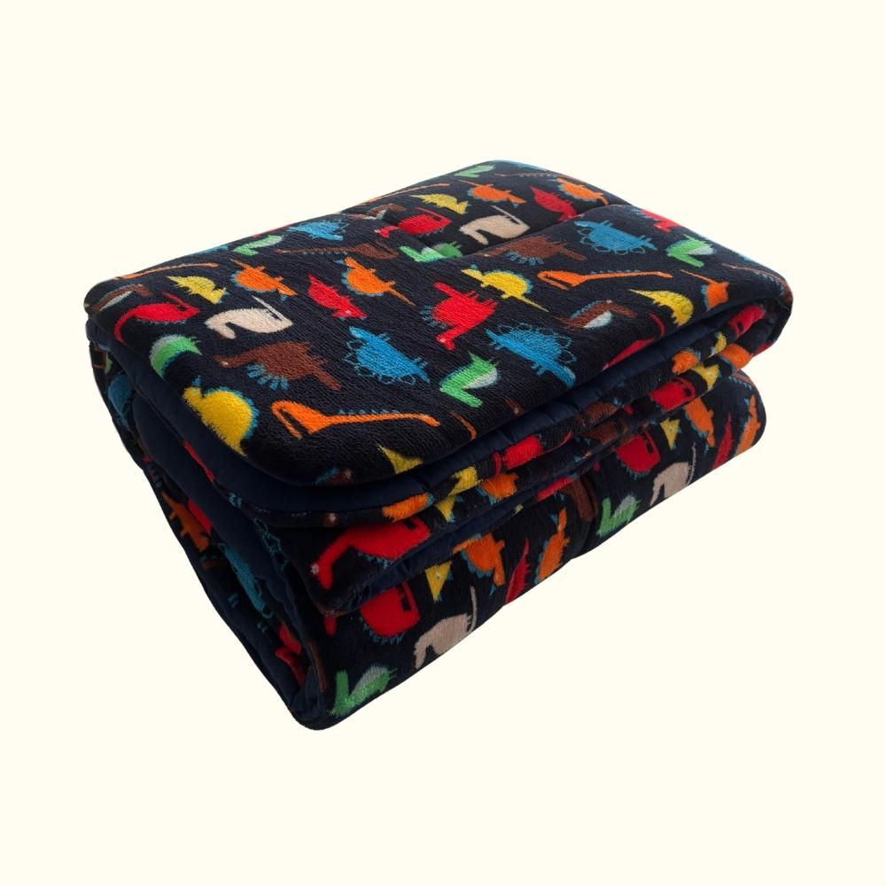 Coberdrom Solteiro Dupla Face Plush Infantil Jurassic e Malha Marinho Arrumadinho Enxovais