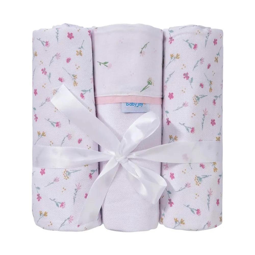 Kit 3 Cueiros Flanelados 100x80cm 100% Algodão Baby Joy Floral Incomfral