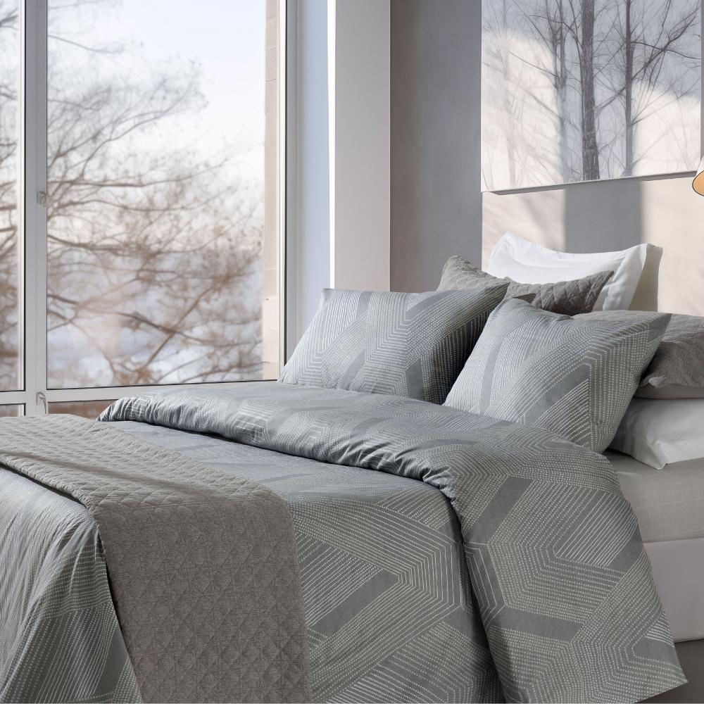 Jogo de Cama Queen Percal 200 Fios 100% Algodão Home Design Sort 4 Pontilhado Cinza Corttex