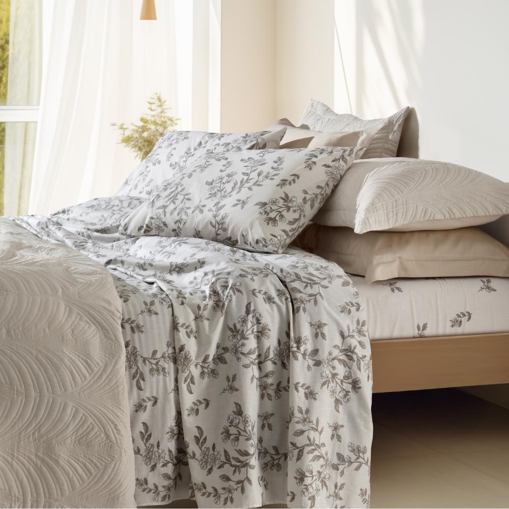 Jogo de Cama Solteiro Percal 200 Fios 100% Algodão Home Design Sort 4 Floral Cinza Corttex
