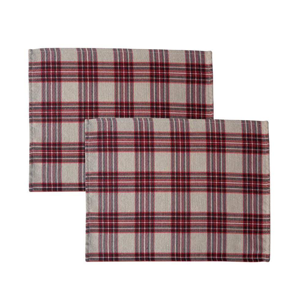 Kit 2 Lugares Americanos 45x35cm Natal Xadrez Bege e Vermelho Arrumadinho Enxovais