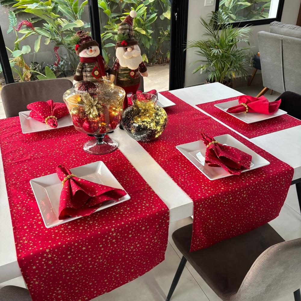 Kit 2 Caminhos Trilhos de Mesa 45x160cm Natal Estrelas Douradas Arrumadinho Enxovais
