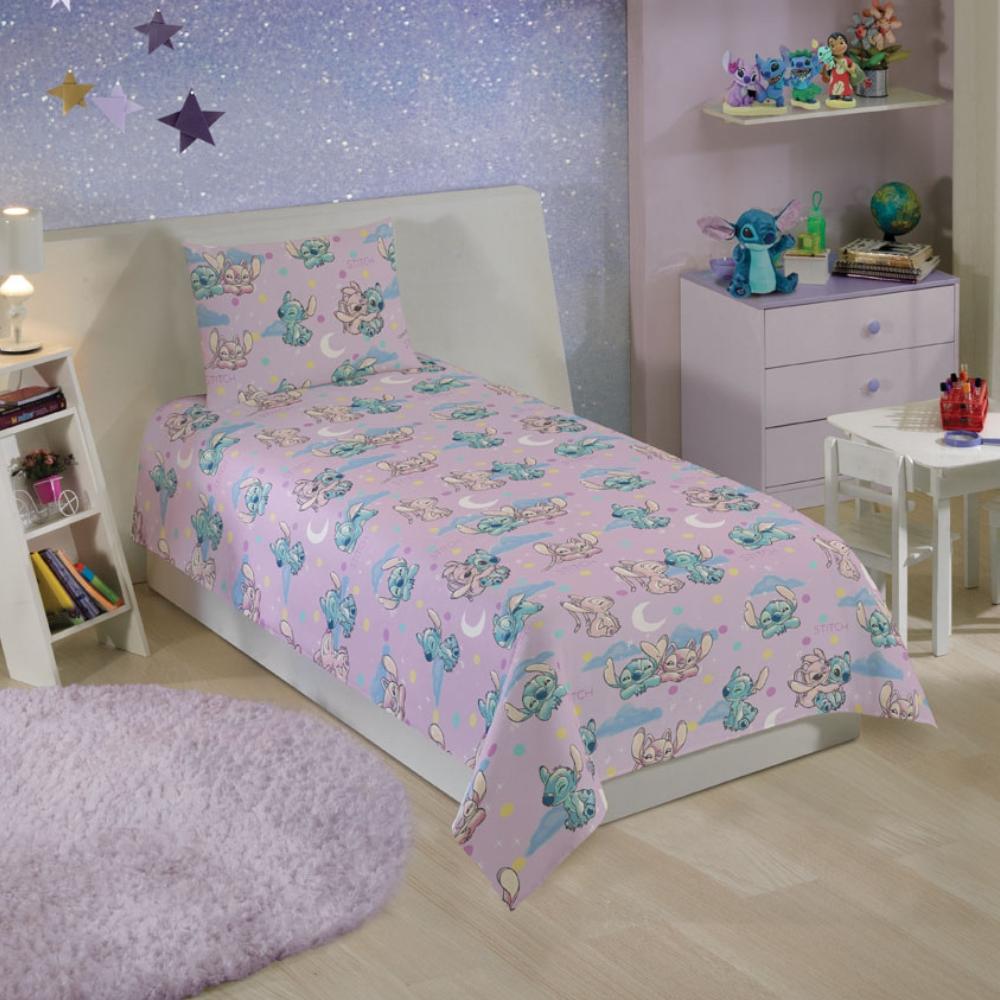 Jogo De Lençol Infantil Solteiro 02 Peças Stitch e Angel Lepper