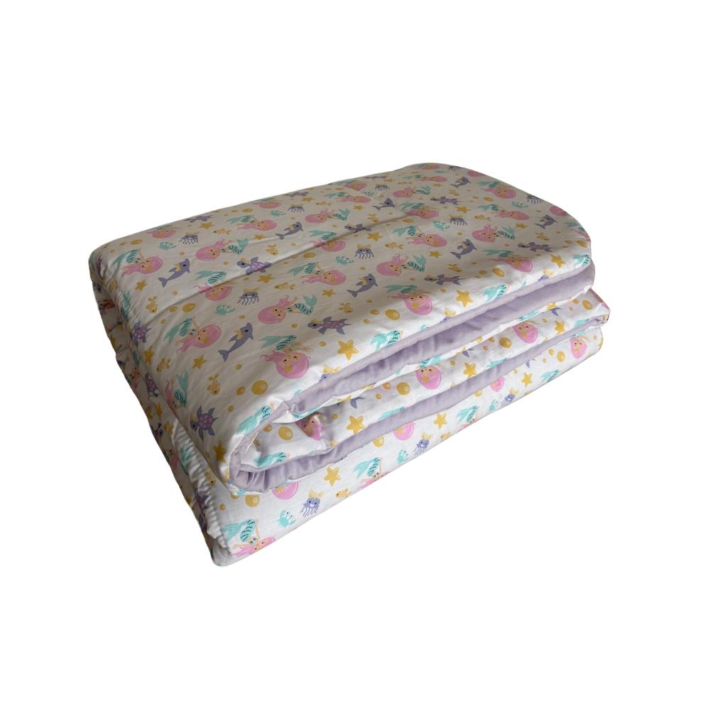 Edredom Infantil Estampado Solteiro 100% Algodão Sereia Lilás Arrumadinho Enxovais