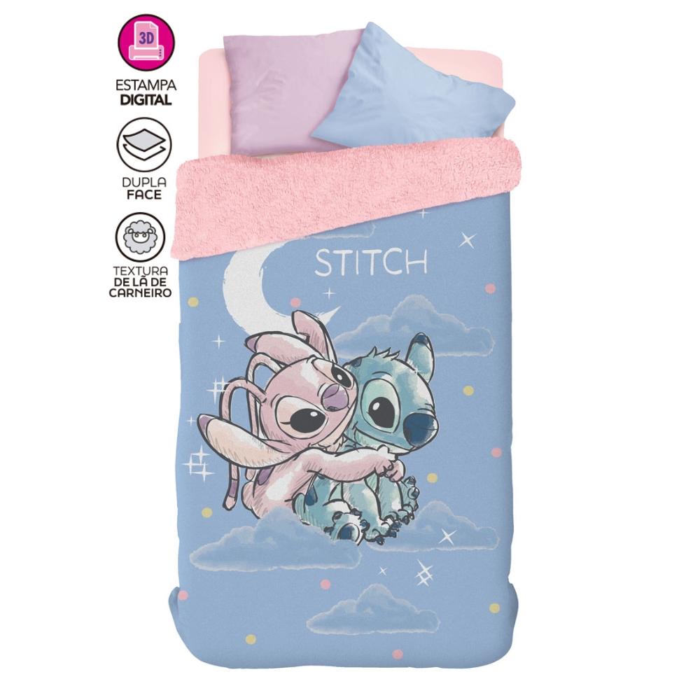 Edredom Com Sherpa Dupla Face Infantil Solteiro Stitch Lepper