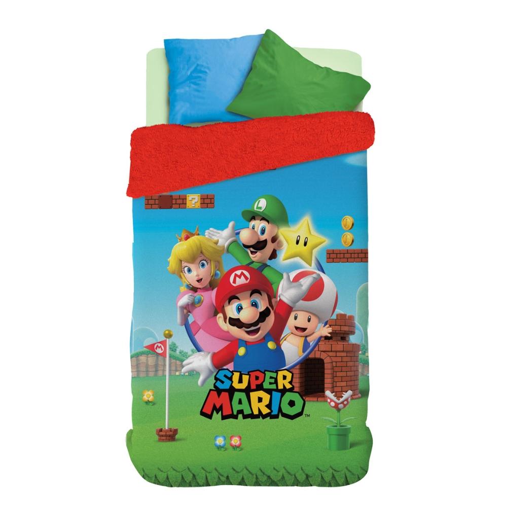 Edredom Cobertor Com Sherpa Dupla Face Infantil Solteiro Super Mário Lepper