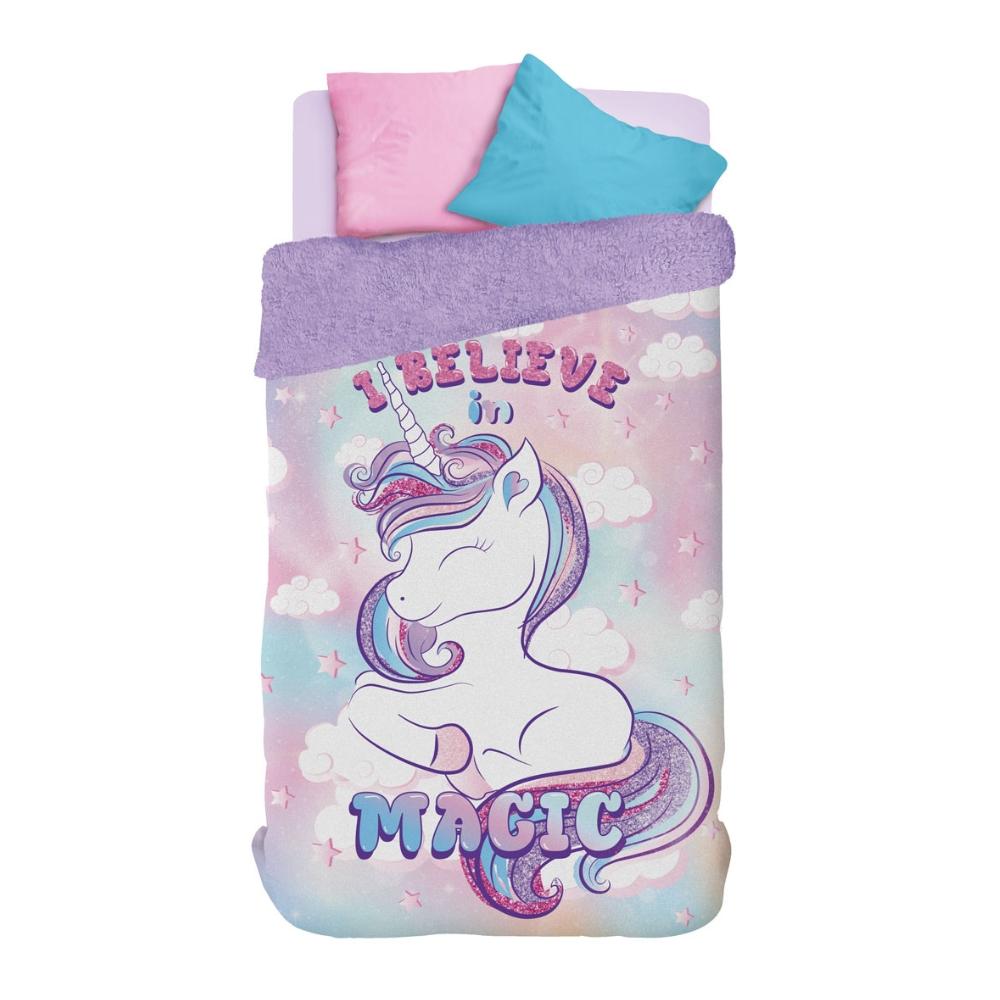 Edredom Com Sherpa Dupla Face Infantil Solteiro Unicórnio Lepper