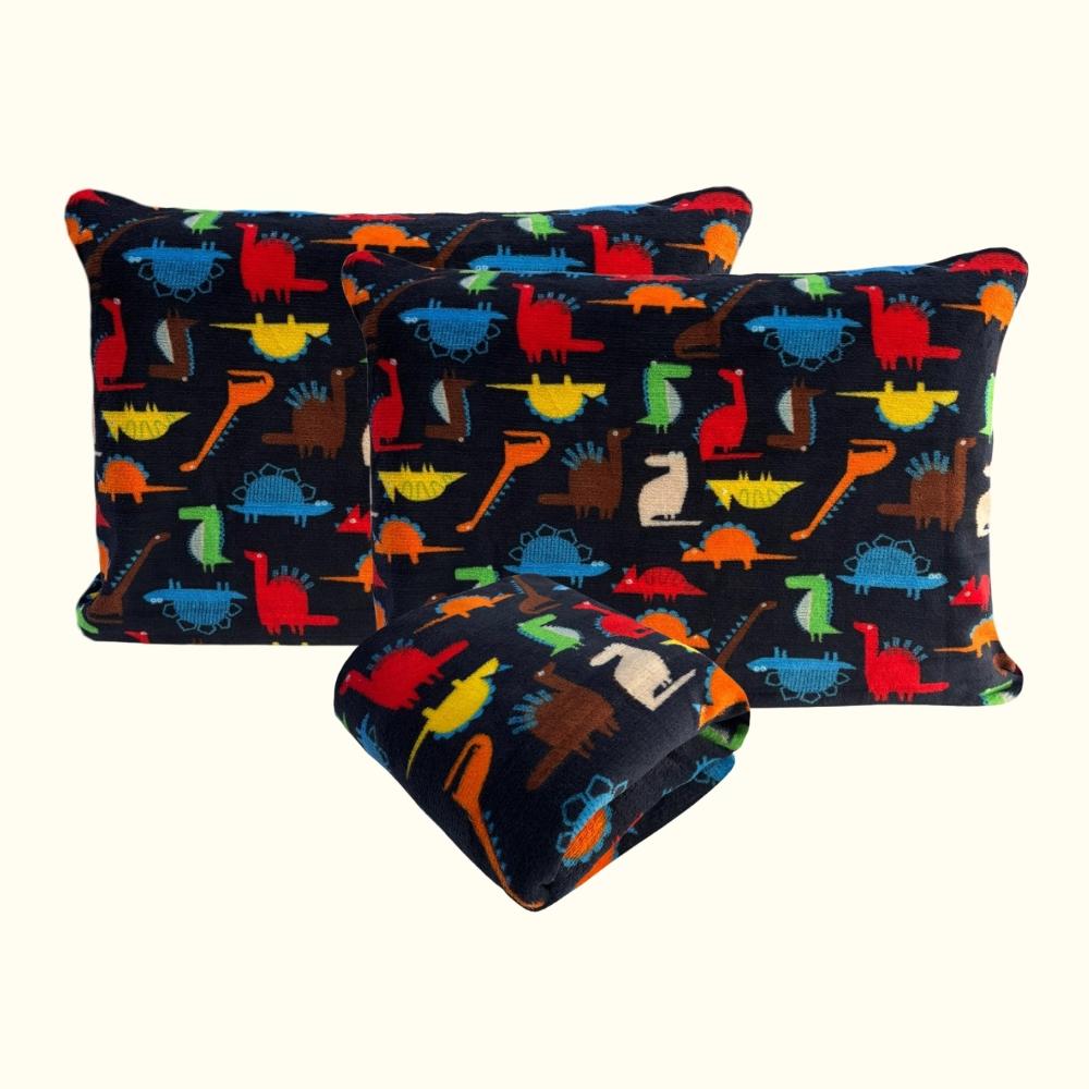 Kit Fronhas e Lençol com Elástico Casal Plush Microfibra Fleece Jurassic Arrumadinho Enxovais