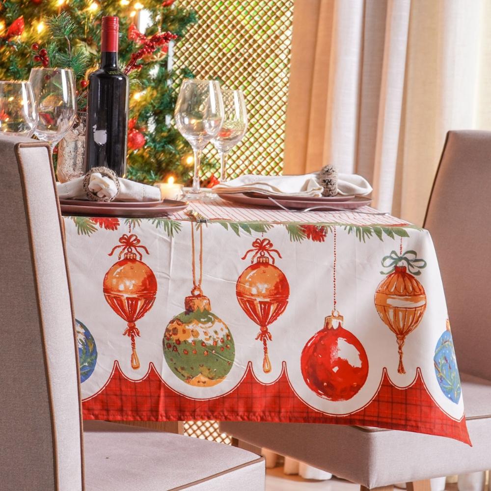 Toalha de Mesa Facile Natal Enfeites Retangular 10 Lugares 1,40x3,00m Bene Casa