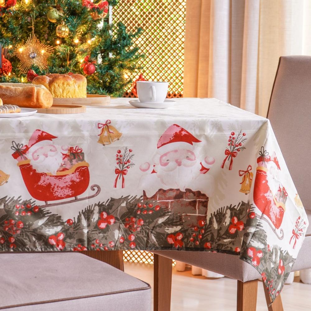 Toalha de Mesa Facile Natal Papai Noel Flocos de Neve Retangular 8 Lugares 1,40x2,50m Bene Casa