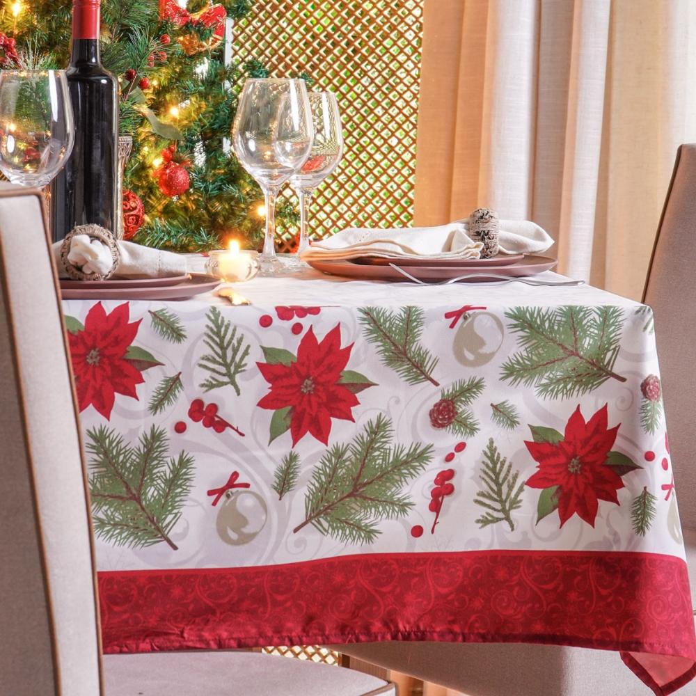 Toalha de Mesa Facile Natal Flores Retangular 10 Lugares 1,40x3,00m Bene Casa
