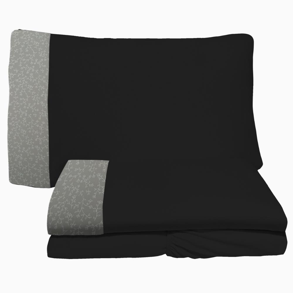 Jogo de Lençol 3 Peças Solteiro 88cm Floral 15 Preto 100% Algodão Arrumadinho Enxovais