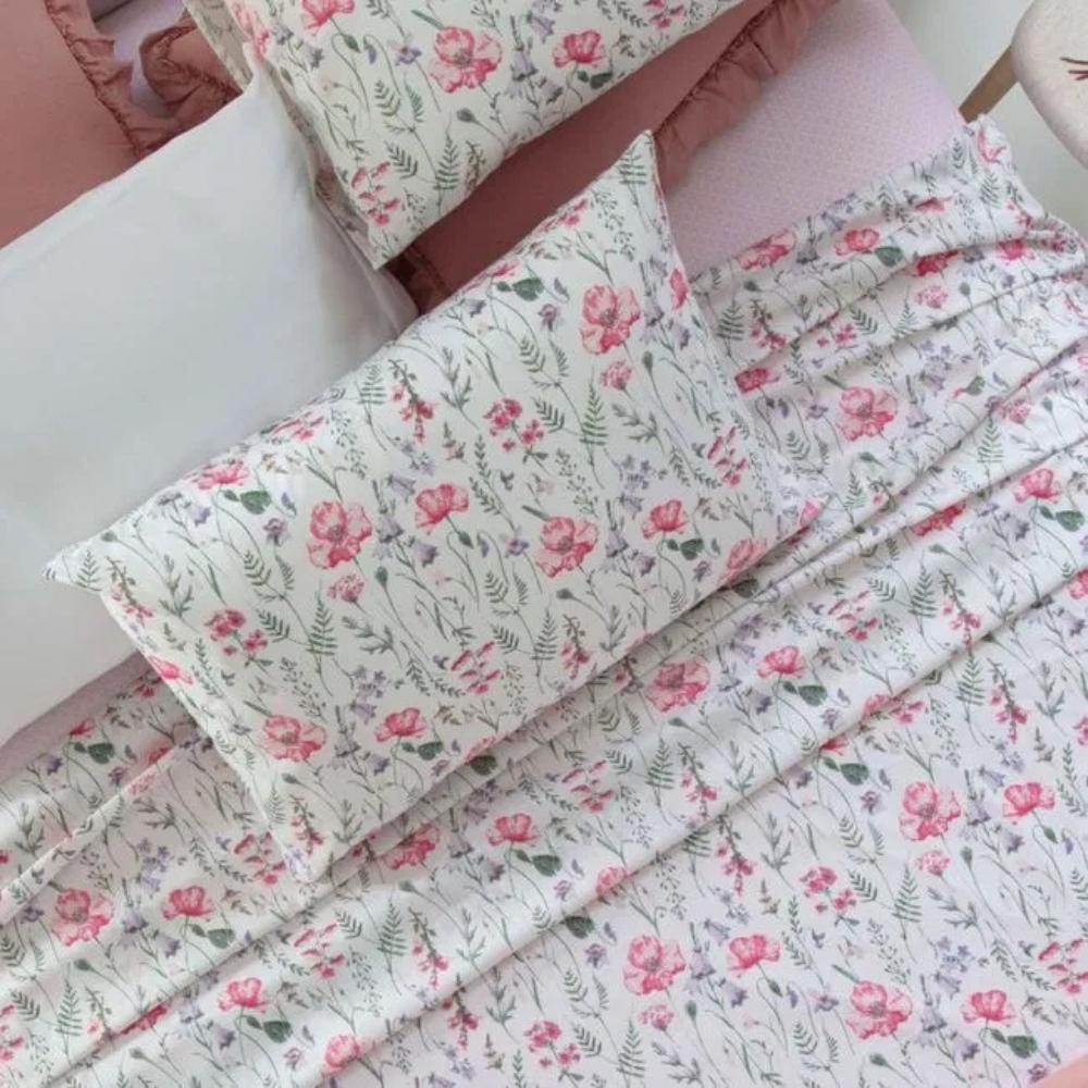 Jogo de Cama Queen Percal 200 Fios 100% Algodão Home Design Sort 5 Flores Rosa Corttex