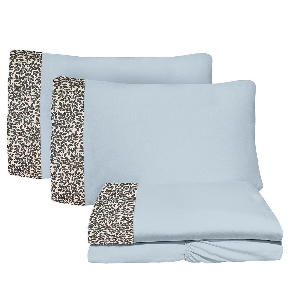 Jogo de Lençol 4 Peças King 1,93m x 2,03m Folhas 01 Cinza Arrumadinho Enxovais