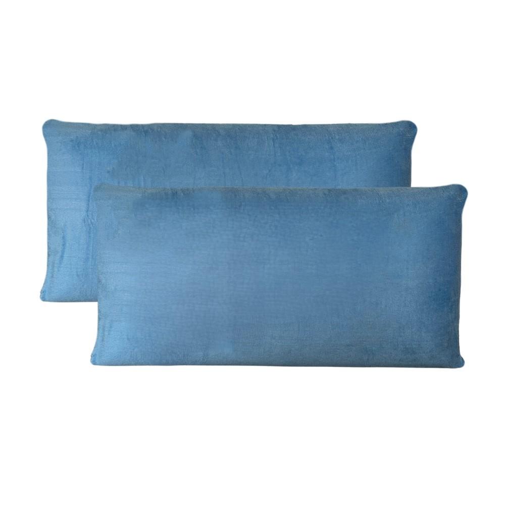 Kit 02 Fronhas King 50cm x 90cm Plush Microfibra Fleece Azul Claro Arrumadinho Enxovais