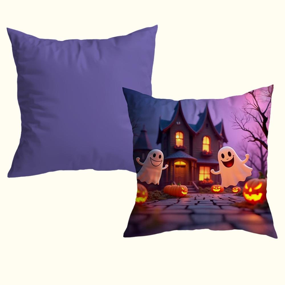 Capa Para Almofada Halloween Veludo 43x43cm Fantasminhas Sorridentes Niazitex