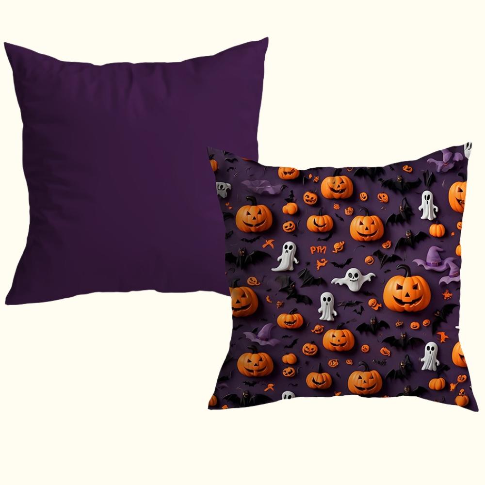 Capa Para Almofada Halloween Veludo 43x43cm Abóboras Fantasmas e Morcegos Niazitex
