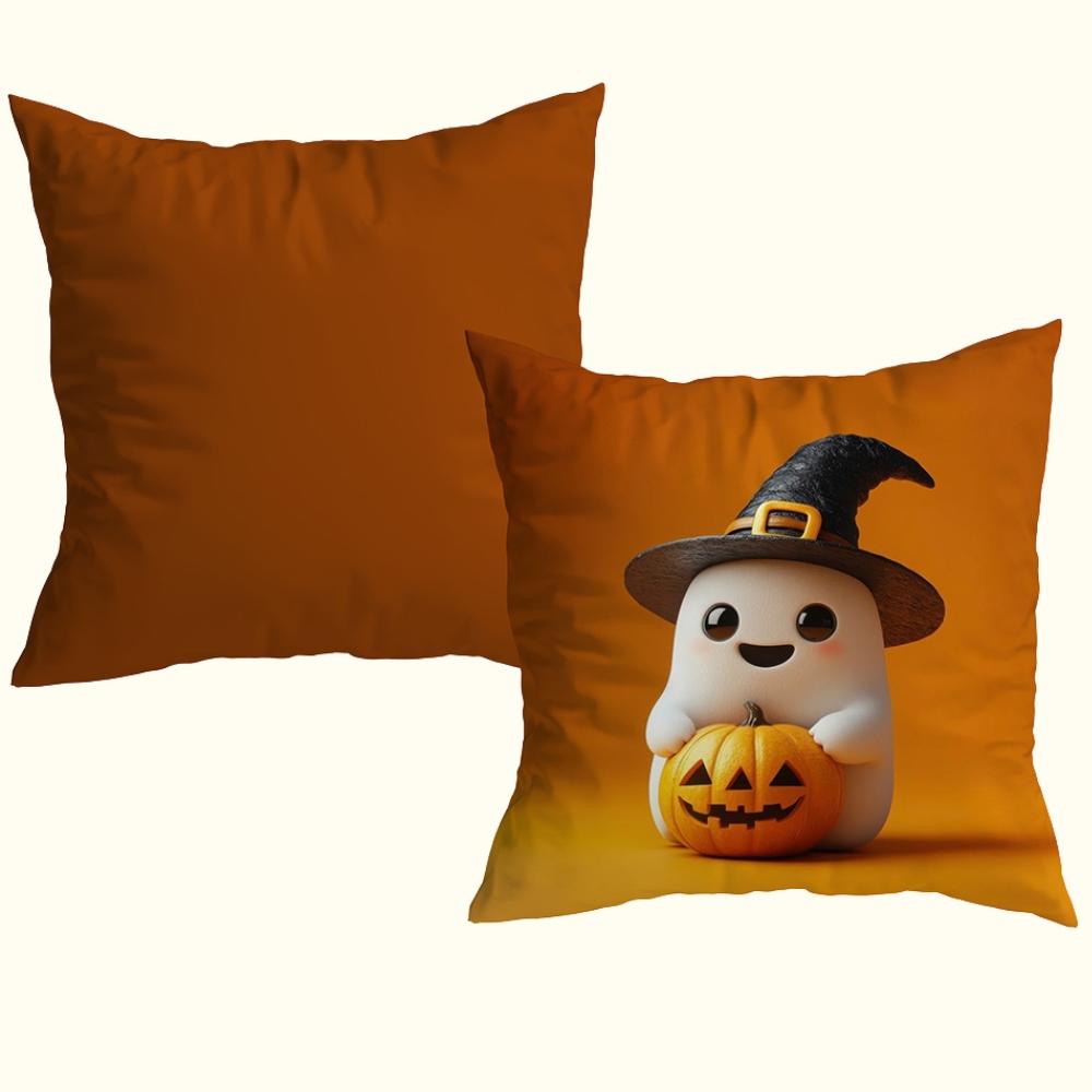 Capa Para Almofada Halloween Veludo 43x43cm Fantasma e Abóbora Niazitex