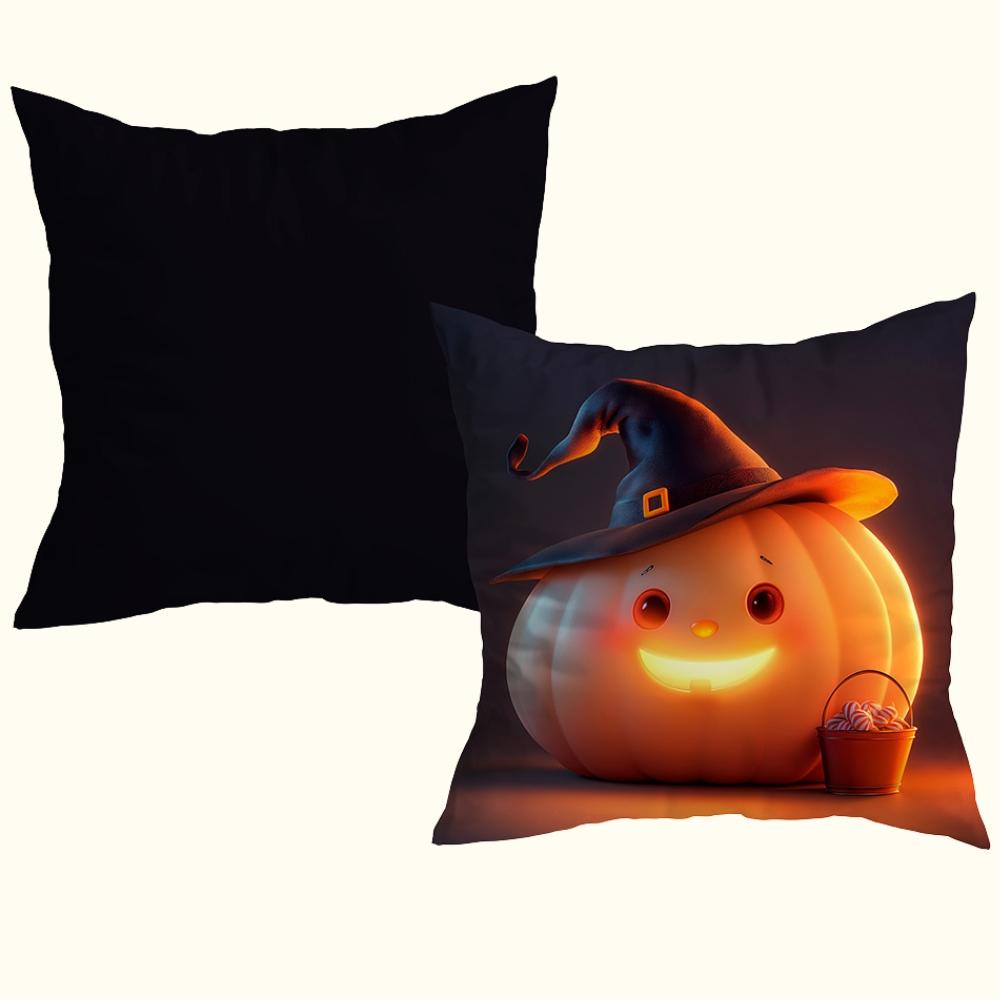 Capa Para Almofada Halloween Veludo 43x43cm Abóbora Sorridente Niazitex