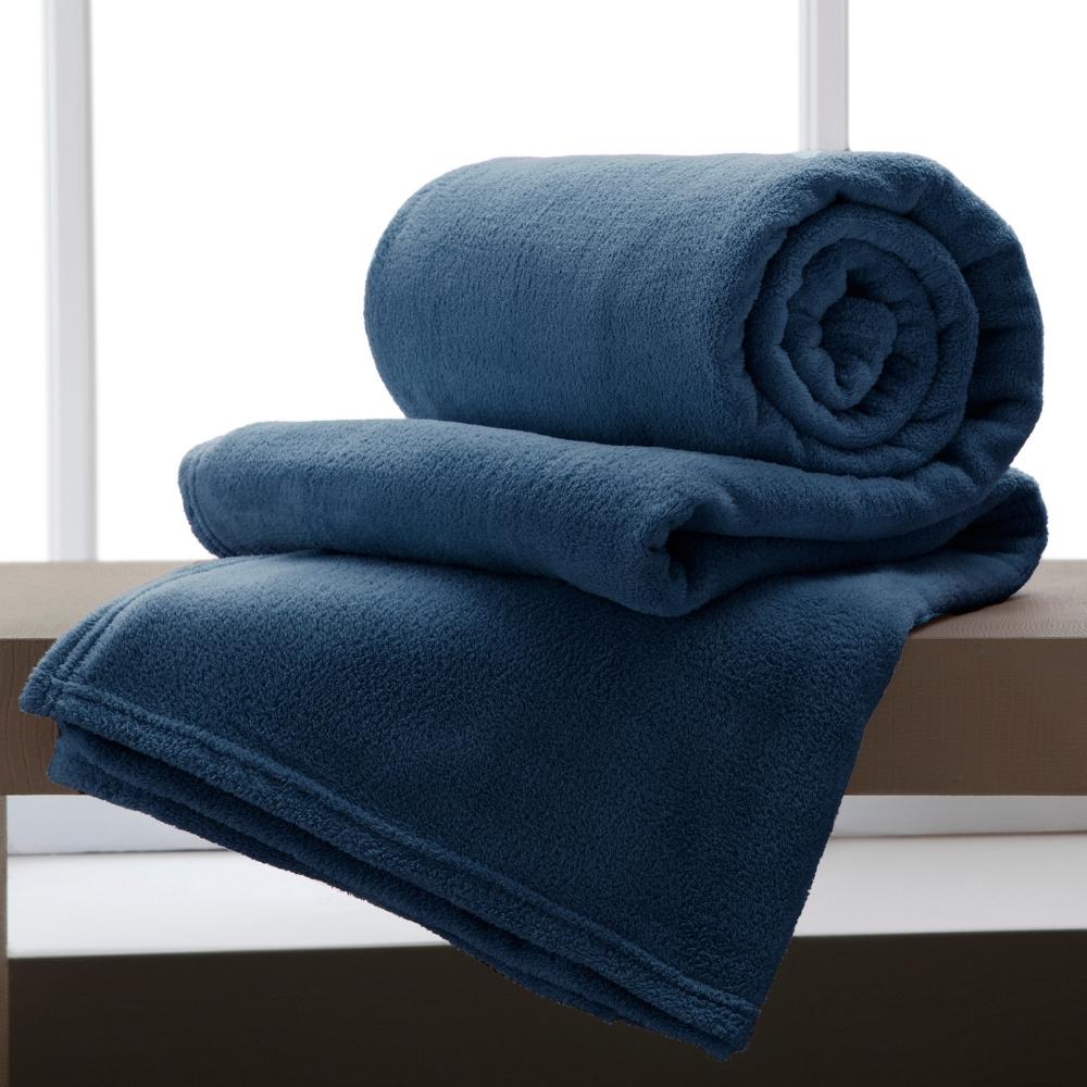 Manta de Microfibra Home Design Solteiro 1,50x2,20m Azul Marinho Corttex