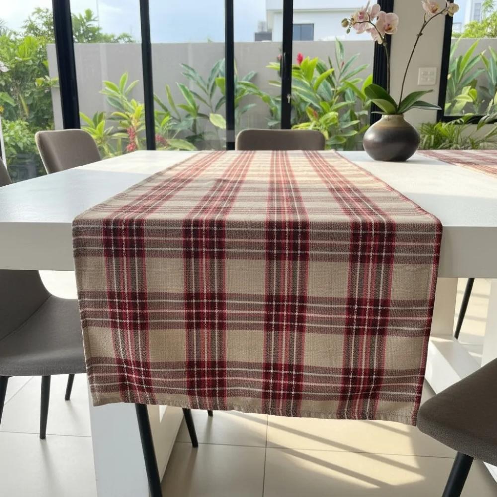 Caminho Trilho de Mesa 45cmx1,60m Natal Xadrez Bege e Vermelho Arrumadinho Enxovais