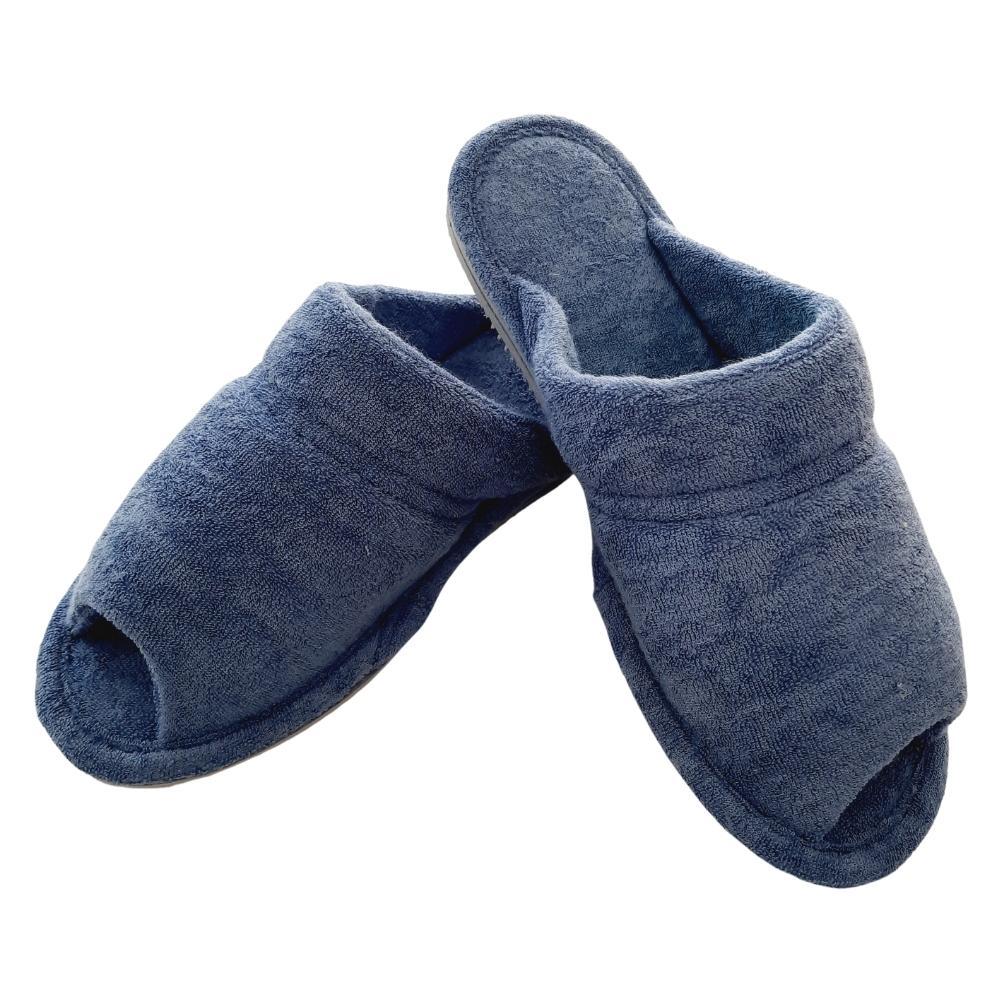 Pantufa Puff Atoalhada 37/38 Azul Índigo Sola Plana Chinelos Puff