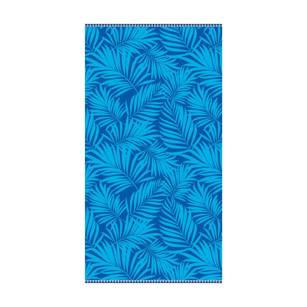 Toalha De Praia Fio Tinto Aveludada 86cmx1,62m Iris Folhas Azul Dohler