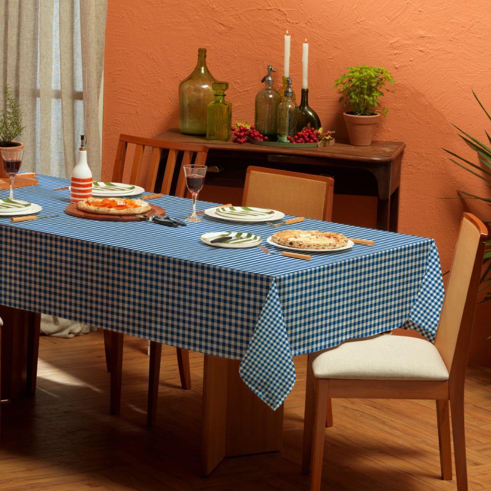 Toalha de Mesa Piquenique Italianinha Retangular 6 Lugares 1,40x2,10m Xadrez Azul Teka