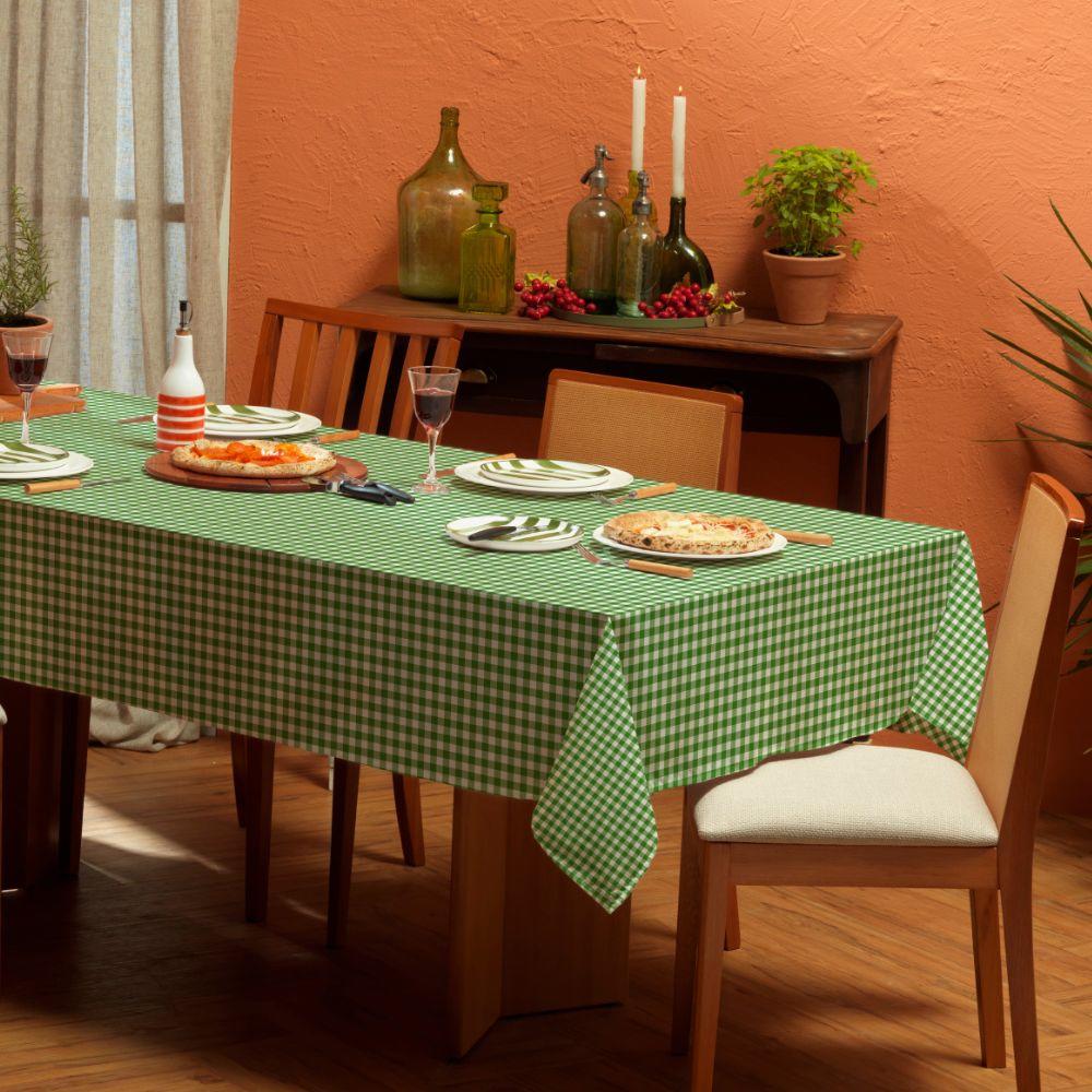 Toalha de Mesa Piquenique Italianinha Retangular 6 Lugares 1,40x2,10m Xadrez Verde Teka