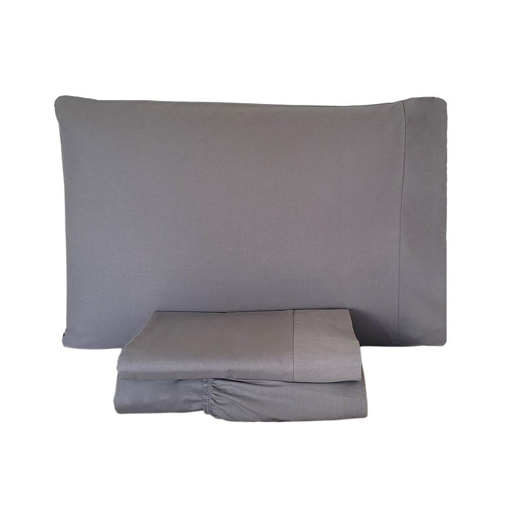 Jogo de Lençol 3 Peças Berço Desmontável Percal 200 Fios 100% Algodão Cinza Arrumadinho Enxovais