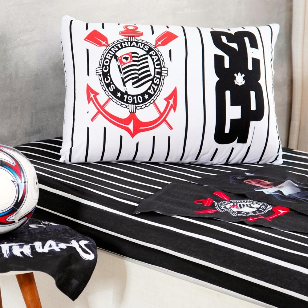 Jogo De Lençol Malha Solteiro 02 Peças Corinthians Bene Casa