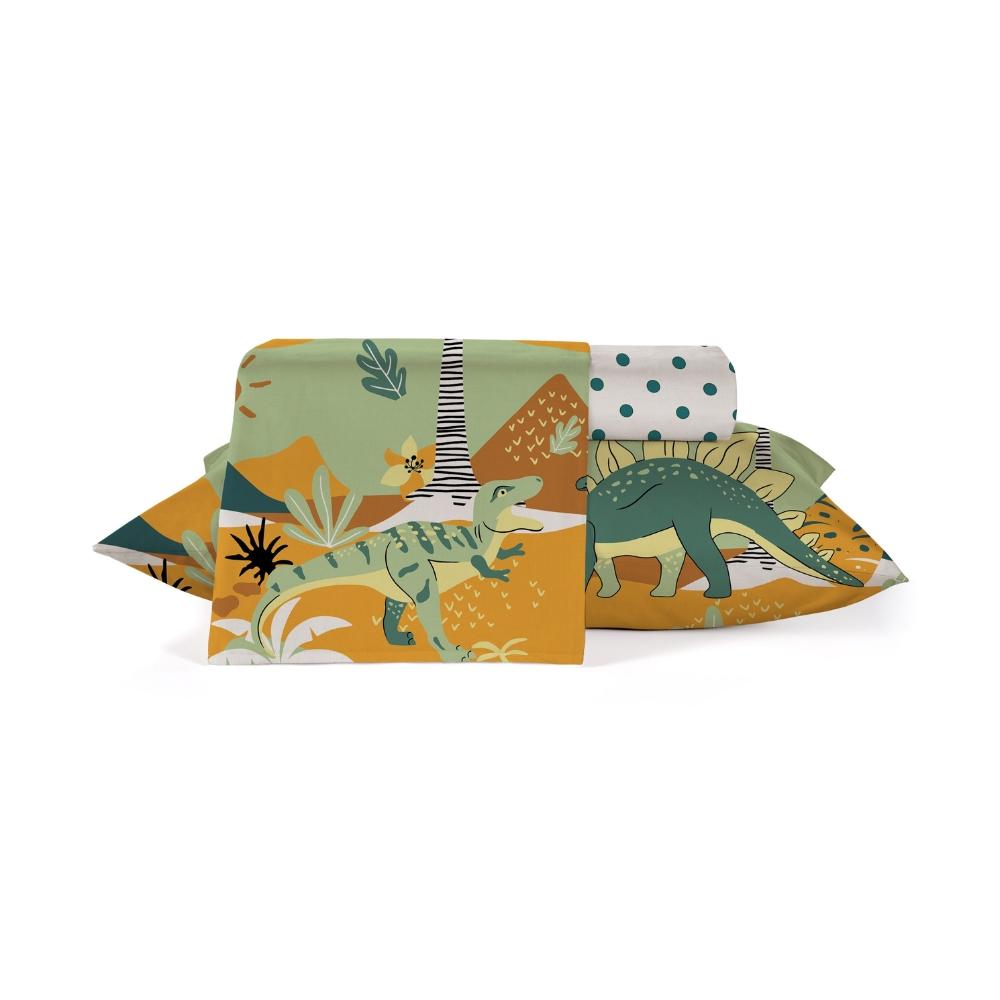 Jogo De Cama 3 Peças Solteiro Infantil Kids Algodão Estampa Dino Teka