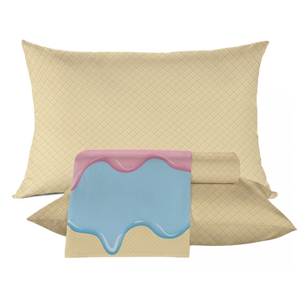 Jogo De Cama 4 Peças Casal Infantil Kids Algodão Estampa Sorvete Teka