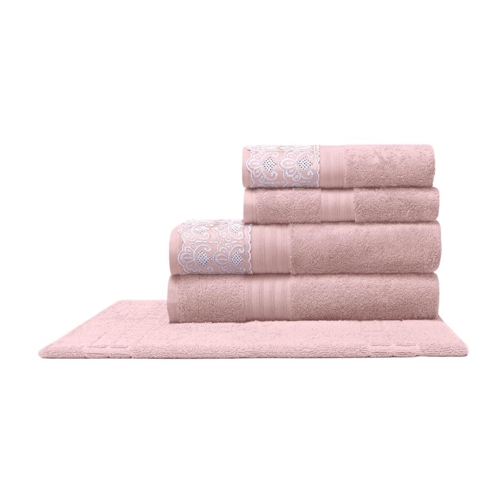 Jogo De Banho com Renda 5 Peças em Algodão Egípcio Cristal Nadine Rosa Buettner