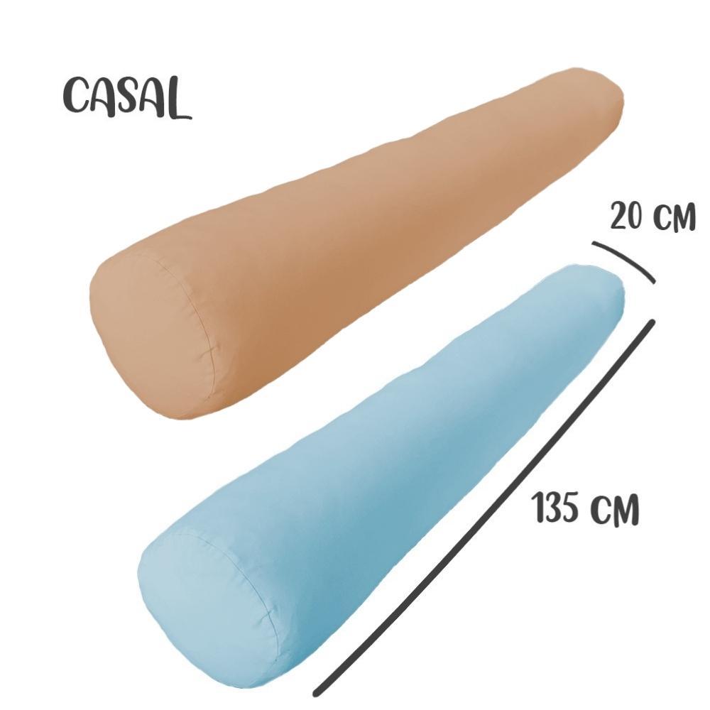 Kit 02 Capas Para Rolo De Cabeceira Casal 135x20cm Azul e Nude Arrumadinho Enxovais