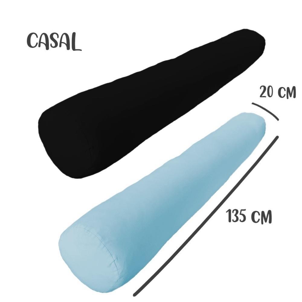 Kit 02 Capas Para Rolo De Cabeceira Casal 135x20cm Azul e Preta Arrumadinho Enxovais