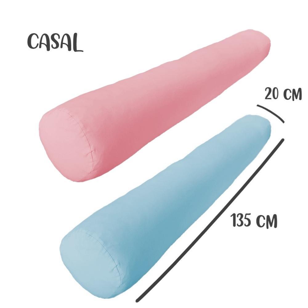 Kit 02 Capas Para Rolo De Cabeceira Casal 135x20cm Azul e Rosa Arrumadinho Enxovais