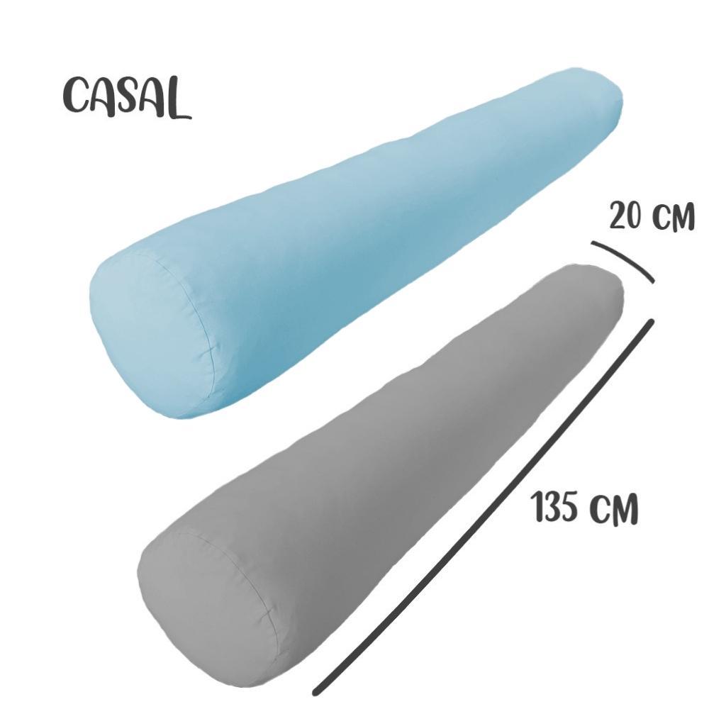 Kit 02 Capas Para Rolo De Cabeceira Casal 135x20cm Cinza e Azul Arrumadinho Enxovais
